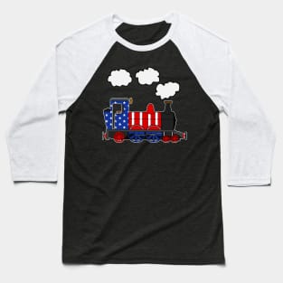 Steam Train American Flag USA 4th July Trains Baseball T-Shirt